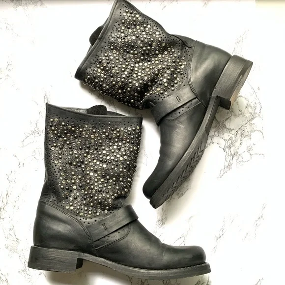 Frye Black Studded Combat Boots - Picture 12 of 13
